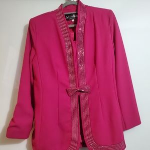 Moshita Couture Sz 12 Fushia Beaded Blazer EUC